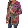 Generisch Senape Cardigan Donna Donna Classico Stile Etnico Stampa Floreale Manica Lunga Plus Size Giacca di Cotone Cappotto Dirndl 48