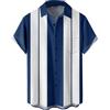 Hodaweisolp Camicie da uomo casual a maniche corte con bottoni, da bowling, estive, sciolte, hawaiane, Z5 Blu Bianco Striscia, XX-Large