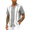 CTU Camicia da bowling vintage da uomo, in cotone e lino, a maniche corte, con bottoni, top estivo