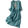 Generic Abito Lungo Donna Elegante Vestiti Lunghi Estivi Abito a Sette Quarti con Maniche Ricamate in Cotone e Lino Gonna Lunga Ampia Ed Elegante Vestito Donna Primaverile Lungo Lunghi Estivi (Green M)