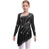 Lejafay Abito da Pattinaggio Artistico per Bambine Maniche Lunghe in Maglia con Paillettes Lucenti Body per Ginnastica Ritmica con Gonna Asimmetrica Costume da Nero 9-10 Anni