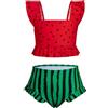 XiaoMoSha Costume da bagno per ragazze, set bikini in due pezzi, con spalline regolabili, costume da bagno per bambini da 3 a 12 anni, Anguria rossa., 6-7 Anni
