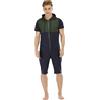 QIYUANT Pigiama Intero Corta Uomo Zip Intera Pezzo Unico Jumpsuit Manica Corta con Cappuccio Estivo Monopezzo Onesies Casual Tuta da Casa (Verde, Blu, L)