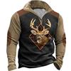 oneforus Felpa Occidentale da Caccia al Cervo da Uomo Etnica Vintage Top Camicia a Maniche Lunghe 1/4 Zip Up Stand Collar Pullover Felpe