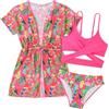 Comforso Costume da Bagno per Ragazze 3 Pezzi Costume da Bagno per Ragazze Costume da Bagno Tankini Set con Copricostume e Bikini per Piscina da Spiaggia Bambina 20-30 kg (Poliestere, Size 14)