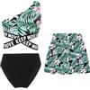 Freebily Costume da Bagno Bambina 3 Pezzi Tankini Spiaggia Mare Crop Top Corto + Slip Mutande da Bagno + Minigonna Costumi Mare Bikini da Piscina Trikini Swimsuit Beachwear Nero A 7-8 Anni