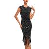 Generico Abito da Donna con Collo sospeso Anni 20 Abito con Frange Vestito Paillettes Donna Offerte Dress Vestito da Sera Paillettes Anni 20 per Carnevale Charleston Festa Tema