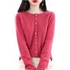 Youllyuu Maglione Cardigan Girocollo in Lana 100% Cappotto Maglione in Cashmere Maglione Sottile Lavorato a Maglia Tinta Unita Rose Red M