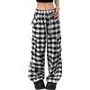 Veryin Pantaloni Cargo Donna Larghi Pantaloni Scozzesi Vita Alta Wide Leg Y2k Pants con Tasche Coulisse Regolabile Casual