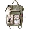 LYEAA Zaino Kawaii con forni e ciondolo a forma di animale in peluche, stile preppy in PVC patchwork trasparente zaino scuola borsa grande capacità borse zaino, Stile C, verde