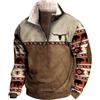 oneforus Uomo Giacche azteche Occidentali Cowboy Felpe Vintage Etniche grafiche Casual Manica Lunga 1/4 Zip Colletto rialzato Pullover Top