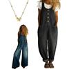 Ruhemeister Pro Salopette in Denim Di Cotone Lavato Vintage, 2026 Nuove Tute a Gamba Larga Da Donna, Design Con Bottoni E Spalline Regolabili, Traspiranti, Creano Una Forma Lusinghiera, Facili Da Indossare(C,XL)