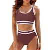 Mayoii Costume da bagno a 2 pezzi da donna, bikini set, slip a vita alta, top imbottito push-up, controllo della pancia, costumi da bagno, Marrone chiaro, L