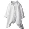 Generic Top estivi da donna in garza con volant maniche a 3/4 camicie larghe in lino a maniche corte casual 2025 abito garza increspata oversize primavera puro cotone da donna taglie forti, bianco, M