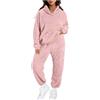 pvucpot Pigiama Donna Invernale Pigiami Due Pezzi, Pigiama Pile da Casa con Tasche Felpa Manica Lunga e Pantalone Lungo, Indumenti da Notte Sleepwear
