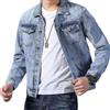 Valtorixia Giacca da uomo classica in jeans con risvolto lavato strappato invecchiato Flex Stretch casual Trucker Biker Jeans giacca per uomo, Blu chiaro, M