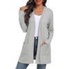 QIXING Cardigan aperto da donna, leggero, a maniche lunghe, elegante, con tasche, per autunno e inverno, comodo, traspirante e caldo, grigio chiaro, L