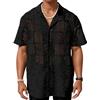 FEOYA Camicia da uomo a maniche corte, in pizzo, trasparente, per feste e feste, Pizzo nero, XXL