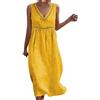 Generico Vestiti in Lino Donna Abiti Taglie Forti Estivi Donna Scollo a V Senza Maniche Lungo Abito Comodo Casual Vestiti Lunghi Donne Mare Vestito Cotone Leggero Elegante Curvy Prendisole Da Spiaggia Dress