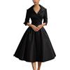 Vhersily Vestito Vintage Anni 50 60 Stile Hepburn Intura Monopetto A-Line Ricamo Manica Lunga Abiti Eleganti con Scollo V Midi Vestito da Cocktail Banchetto Formale Ufficio per Matrimoni, Cerimonia
