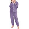 RITOSTA Pigiama Donna Invernale Lungo Pigiami in Pile Due Pezzi Morbido Pigiama Natalizio Felpa Manica Lunga e Pantalone Sleepwear Sets Caldo Completo Tuta Invernali con Pulsante (Viola,XL)