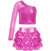 Freebily Abito da Danza Moderna Bambina Paillettes Crop Top Danza Jazz Monospalla Top Minigonna Pantaloncini con Volant Culottes Abito da Pattinaggio Costume da Ballo Latino