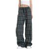 Veryin Pantaloni Cargo Donna Larghi Pantaloni Scozzesi Vita Alta Wide Leg Y2k Pants con Tasche Coulisse Regolabile Casual