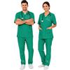 AIESI® Divisa Sanitaria uomo donna (L verde ospedaliero) in cotone 100% sanforizzato pantaloni e casacca scollo a V