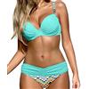 Ocean Plus Bikini Donna a Righe con Ferretto Imbottito Push Up a Vita Bassa Costume Due Pezzi per Spiaggia e Piscina Estate (XXL (EU 42-44), Verde Menta)