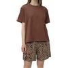 OCCIENTEC Pigiama Donna Estivo T-Shirt a Maniche Corte con Scollo Rotondo e Pantaloncini con Stampa Leopardo Set Pigiama Corto 2 Pezzi Marrone,M