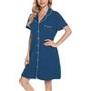Vlazom Camicia da Notte Estiva Donna con Bottoni, Manica Corta Aperta Davanti, Pigiama Corto, Vestaglie Estive, M, A-Blu Cobalto