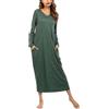 Sykooria Camicia da Notte Manica Lunga Donna a V Camice da Notte in Cotone Lungo Camicia da Notte Invernale con Tasche,Pigiama Comodo Ampio Tinta Unita Abbigliamentoda Casa a_Verde M