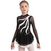 Freebily Abito Pattinaggio Artistico Bambina Maniche Lunghe Pattinatrice Argento Vestito Ballerina Balletto Tutu Danza Classica Body Ginnastica Ritmica Bianco 9-10 Anni
