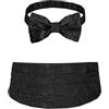 Remo Sartori - Set Fusciacca Fascia da Smoking e Papillon Annodato in Seta Nero Damascato,4 Pieghe, Chiusura Regolabile, Made in Italy,Uomo (circonferenza da 90cm a 110 cm)