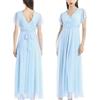 VALORIALUXE Abito Lungo Elegante Donna con Maniche Volant e Scollo a V - Vestito da Cerimonia Made in Italy