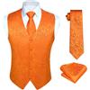 HISDERN Gilet Uomo Arancione Paisley Floreale Jacquard Cravatta Taschino Fazzoletto da Taschino da Festa di Nozze Completo da Completo Gilet,4XL,Arancione-N