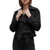 Generisch Trench Coat - Cappotto corto da donna, con cintura, cappotto corto, sportivo, per l'autunno, business, casual, tinta unita, giacca a vento, Nero , S