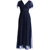 VALORIALUXE Abito Lungo Elegante Donna con Maniche Volant e Scollo a V - Vestito da Cerimonia Made in Italy
