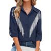 MYMORE - Camicia da donna con bottoni e frange di strass, maniche a 3/4, scintillante top da concerto, XL