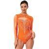 Mufeng Ragazze e Donne Balletto Body Leotard Ballet Ginnastica Ritmica Strass Body da Pattinaggio Artistico Costumi di Danza Jazz Ballo Latino Performance Arancione A S