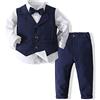 YiZYiF Completini e Coordinati Bambino Set di Vestito per Cerimonia Battesimo Matrimonio Compleanno Gentile Uomo Tuta Elegante in 4PCs Camicia+Papillon+Pantaloni+Gilet Blu Scuro 12-18 Mesi