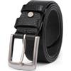 TEAMMAO Cintura Uomo,Cinture da Uomo 100% Pelle Classico 38mm Larghezza Jeans Casual Elegante Cinta con Confezione Regalo.(Nero,Vita 105-110cm(Lunghezza cintura 125cm))