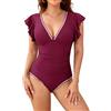 UMIPUBO Costume da Bagno Intero Donna Modellante Curvy Collo A V Sexy Contenitivo Pancia Pieghe Push Up Schiena Nuda Volanti A Conchiglia Mare Swimsuit con Coppe