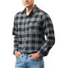Yukiuiny Camicia Flanella a Quadri 100% Cotone per Uomo Maniche Lunghe - Blusa Casual con Chiusura a Bottoni(Grigio-Nero),3XL