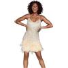 MIMIKRY Tina Turner - Abito da discoteca con frange, in oro con piume, 70s