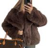 Generic Cappotto da Donna Soffice Giacca Soffice Giacca a Maniche Lunghe con Risvolto giacche Invernali in Pelliccia Shaggy Parka Cappotto Corto