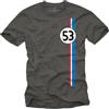 MAKAYA Maglietta Uomo Herbie 53 Motivo Vintage Tuning T-Shirt Retro Regali per Amanti delle Auto Grigio Taglia L