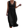 Generico Vestiti in Lino Donna Abiti Taglie Forti Estivi Donna Scollo a V Senza Maniche Lungo Abito Comodo Casual Vestiti Lunghi Donne Mare Vestito Cotone Leggero Elegante Curvy Prendisole Da Spiaggia Dress