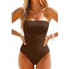 Holipick Costume da bagno da donna intero, senza spalline, a fascia, modellante sulla pancia, a effetto snellente, possibilità di allacciarlo al collo, Marrone, M