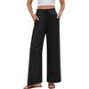 heekpek Pantaloni Donna Estivi in Cotone e Lino Leggeri Larghi Pantalone Elastico in Vita Alta Casual Eleganti Tinta Unita Comodi con Tasche(Nero,M)